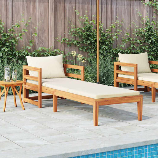 Chaise longue avec coussins blanc crème en bois d'acacia massif