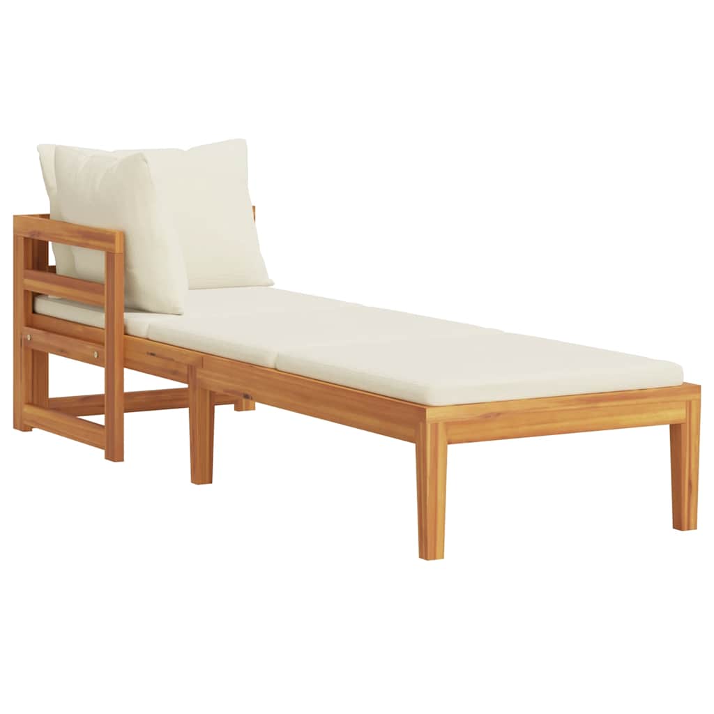 Bain de soleil avec 1 accoudoir en bois d'acacia massif blanc crème