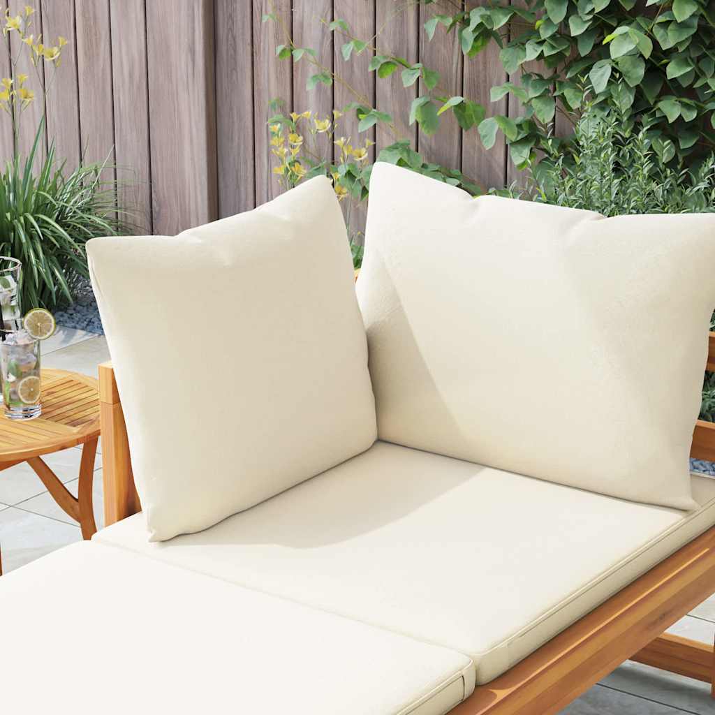 Bain de soleil avec 1 accoudoir en bois d'acacia massif blanc crème