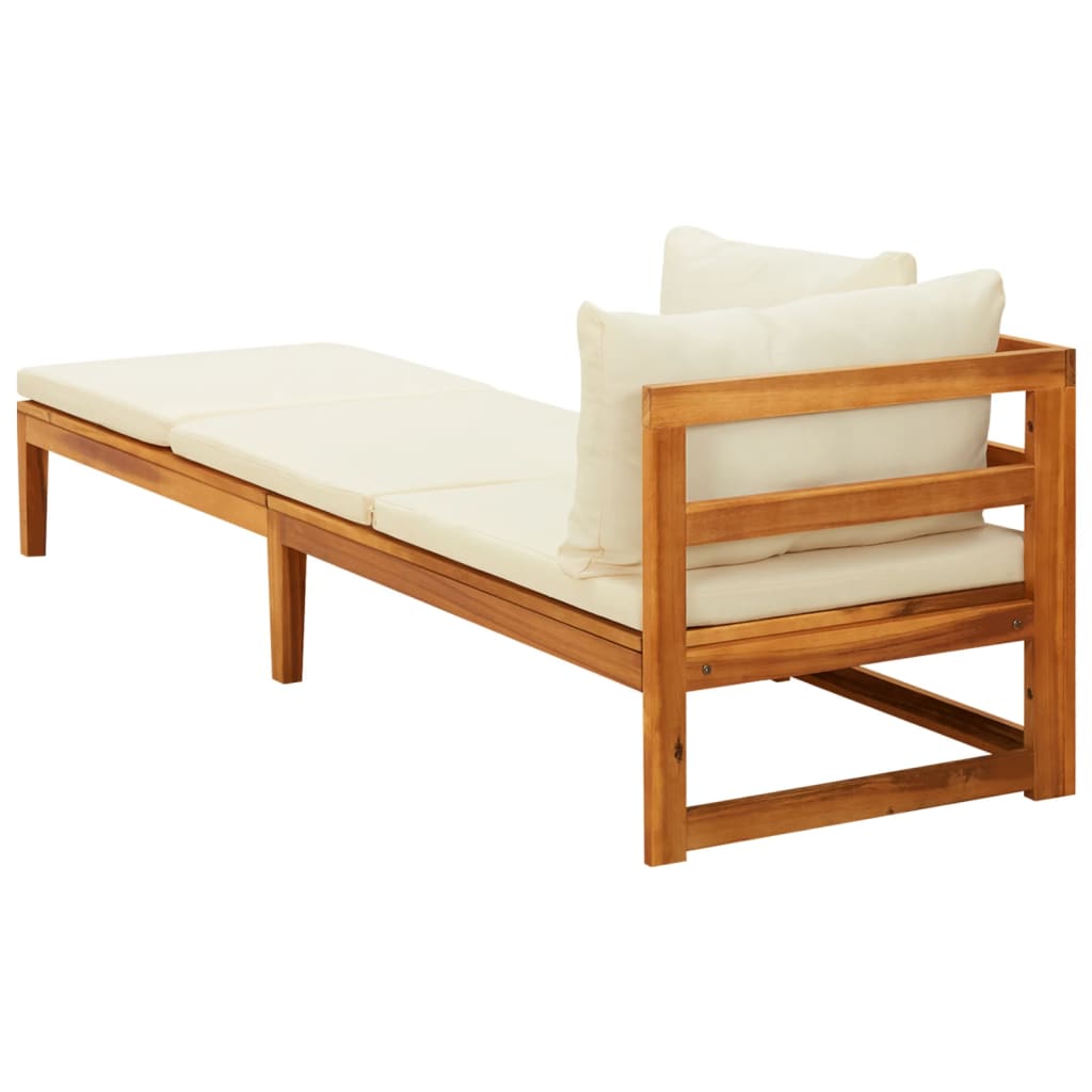 Bain de soleil avec 1 accoudoir en bois d'acacia massif blanc crème