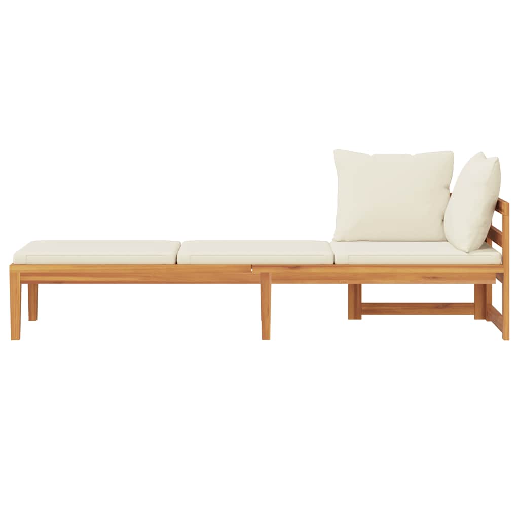 Bain de soleil avec 1 accoudoir en bois d'acacia massif blanc crème