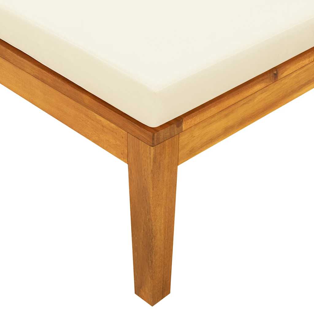 Bain de soleil avec 1 accoudoir en bois d'acacia massif blanc crème