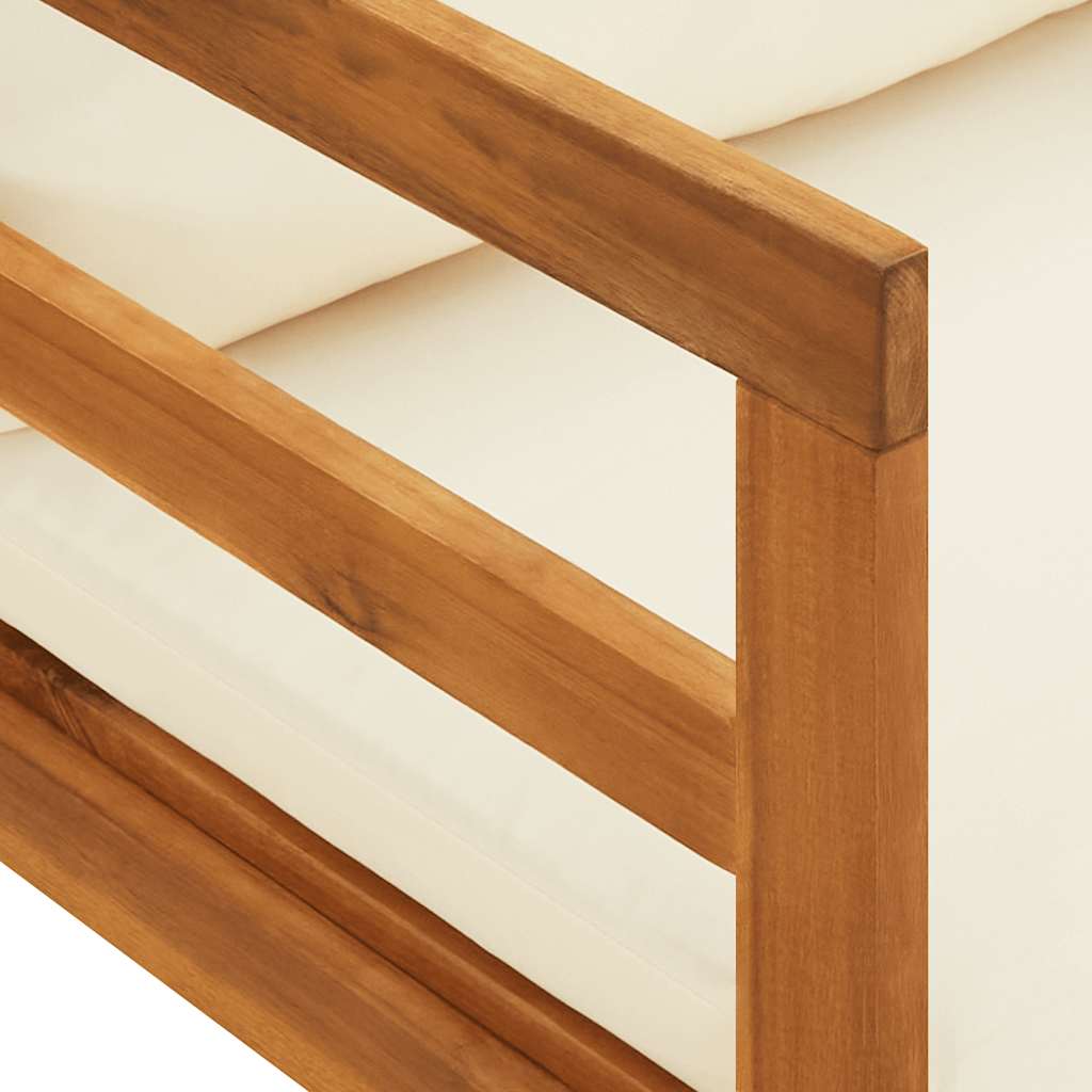 Bain de soleil avec 1 accoudoir en bois d'acacia massif blanc crème