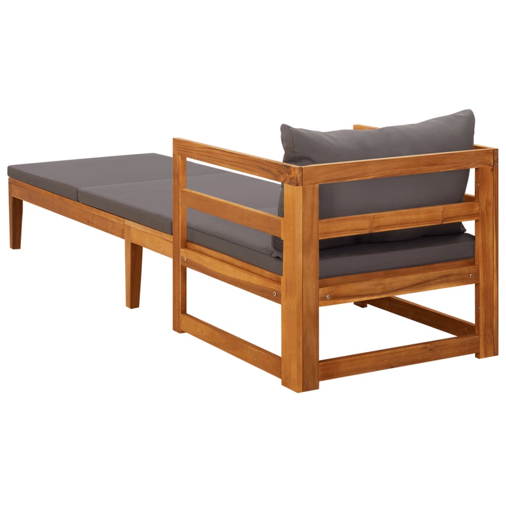Chaise longue avec coussins gris foncé en bois d'acacia massif