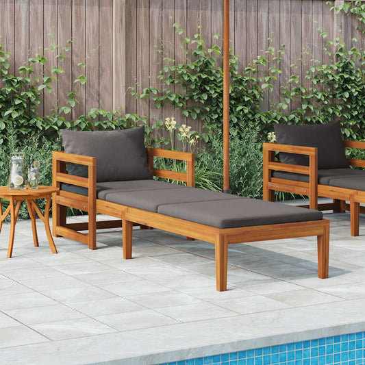 Chaise longue avec coussins gris foncé en bois d'acacia massif