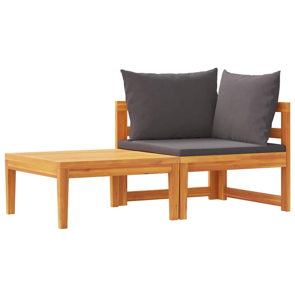 2-tlg. Garten-Lounge-Set mit Dunkelgrauen Kissen Akazienholz