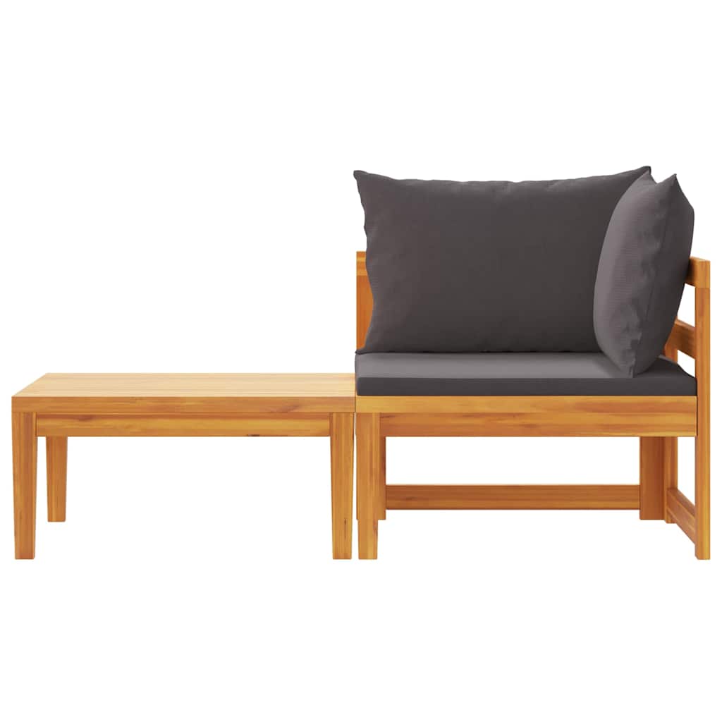 2-tlg. Garten-Lounge-Set mit Dunkelgrauen Kissen Akazienholz