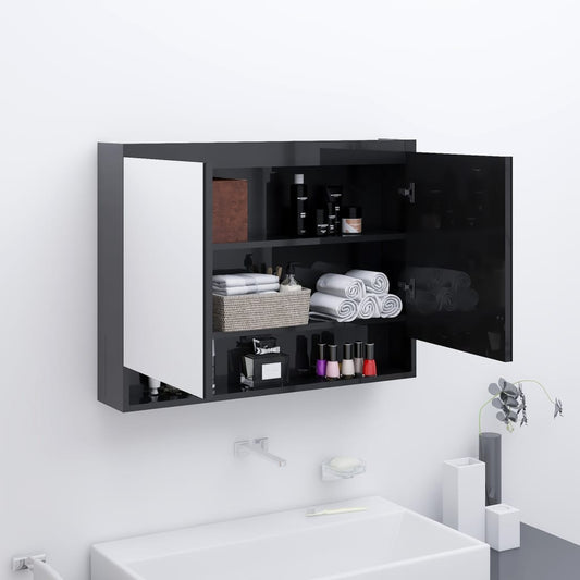 Spiegelschrank fürs Bad 80x15x60 cm Glänzend Schwarz