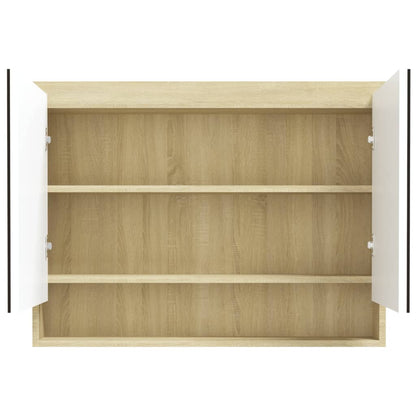 Spiegelschrank fürs Bad 80x15x60 cm MDF Weiß und Eiche-Optik