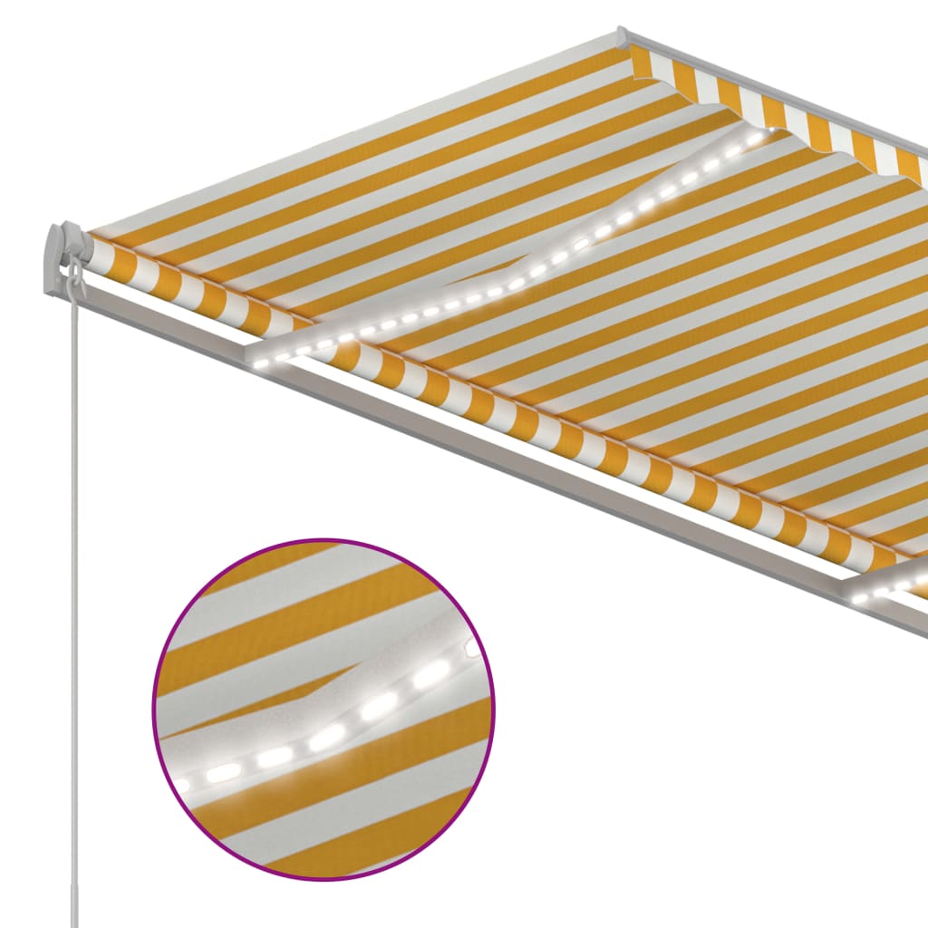 Markise Manuell Einziehbar mit LED 300x250 cm Gelb und Weiß