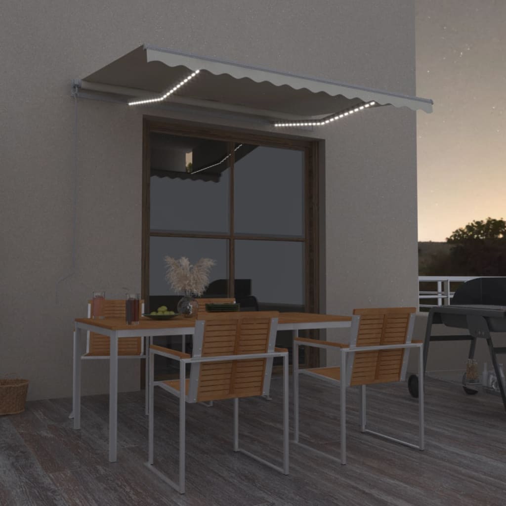 Markise Manuell Einziehbar mit LED 350x250 cm Creme