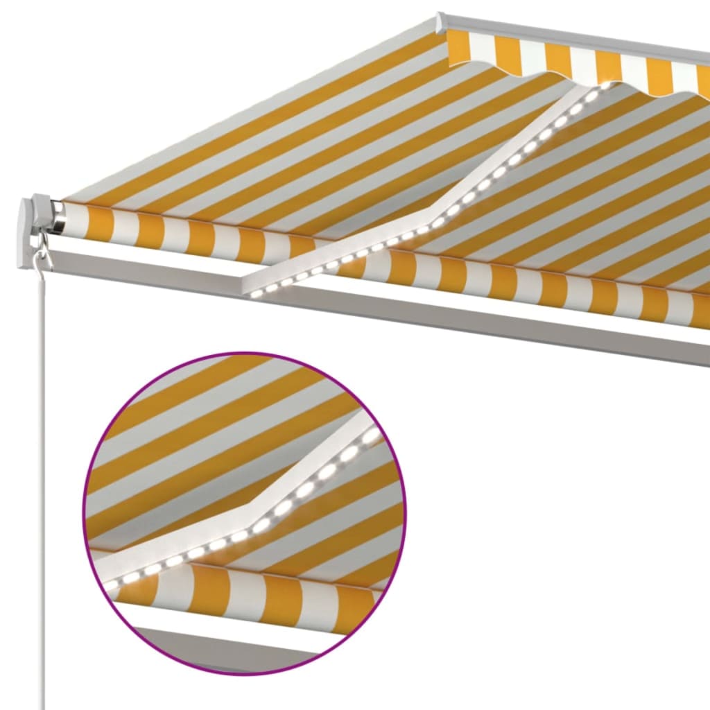 Markise Manuell Einziehbar mit LED 450x300 cm Gelb und Weiß
