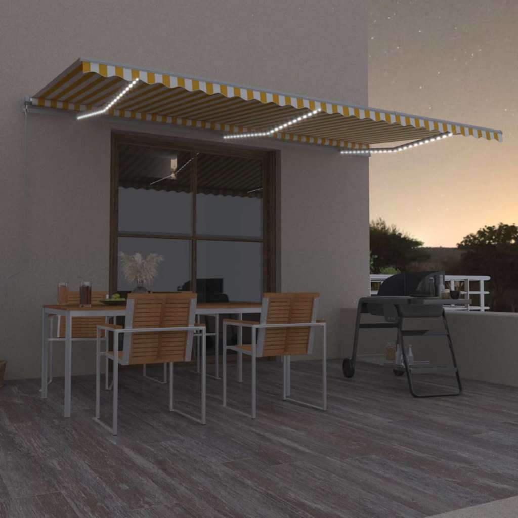 Markise Manuell Einziehbar mit LED 600x300 cm Gelb und Weiß