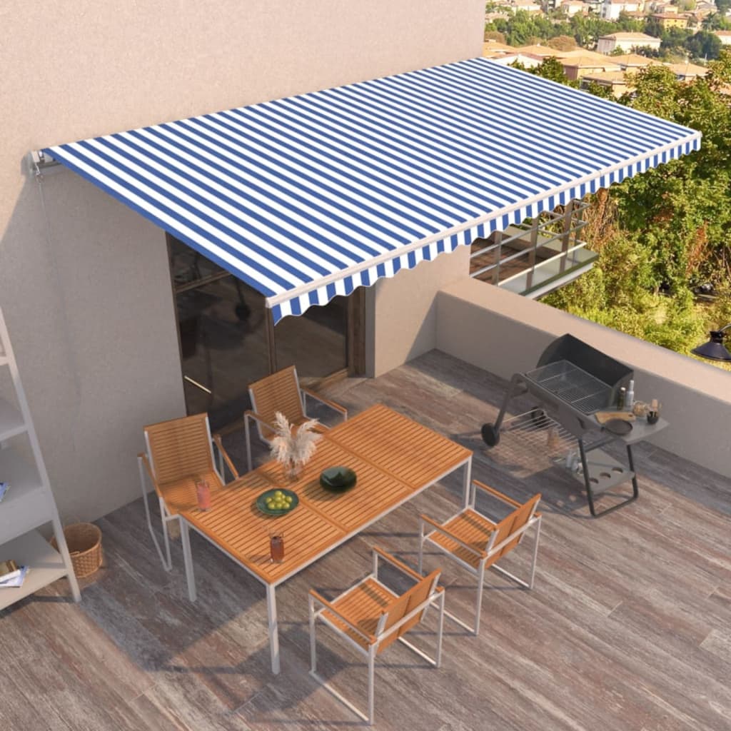 Markise Manuell Einziehbar 600x350 cm Blau und Weiß