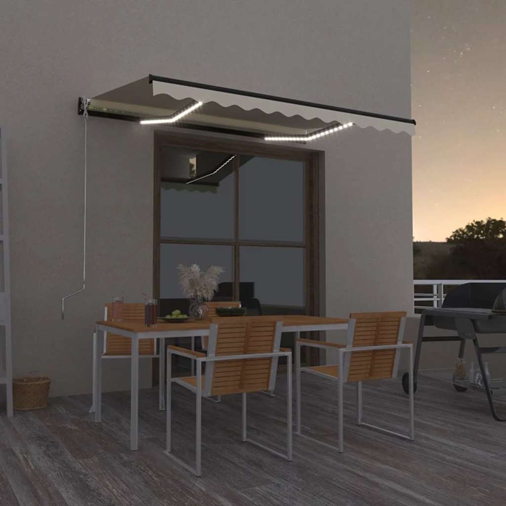 Markise Manuell Einziehbar mit LED 350x250 cm Creme