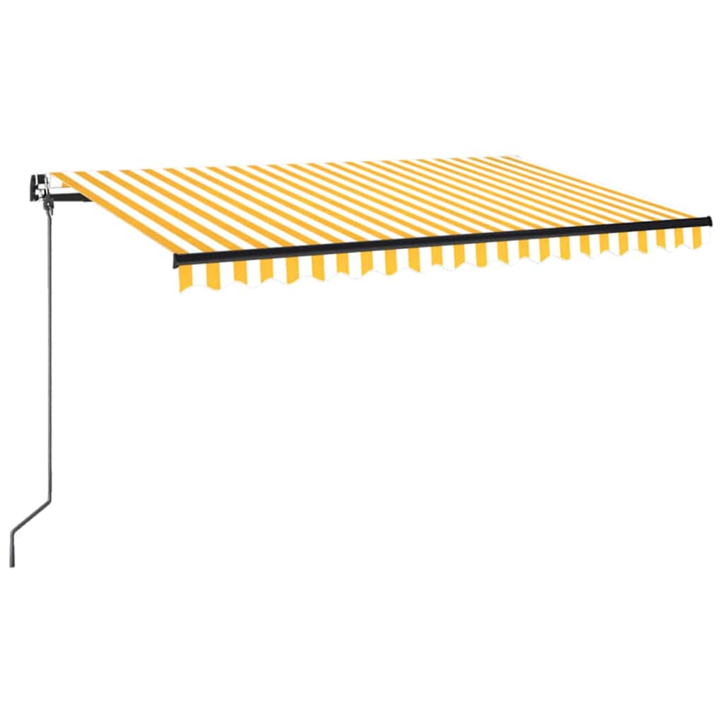Markise Manuell Einziehbar mit LED 450x350 cm Gelb und Weiß