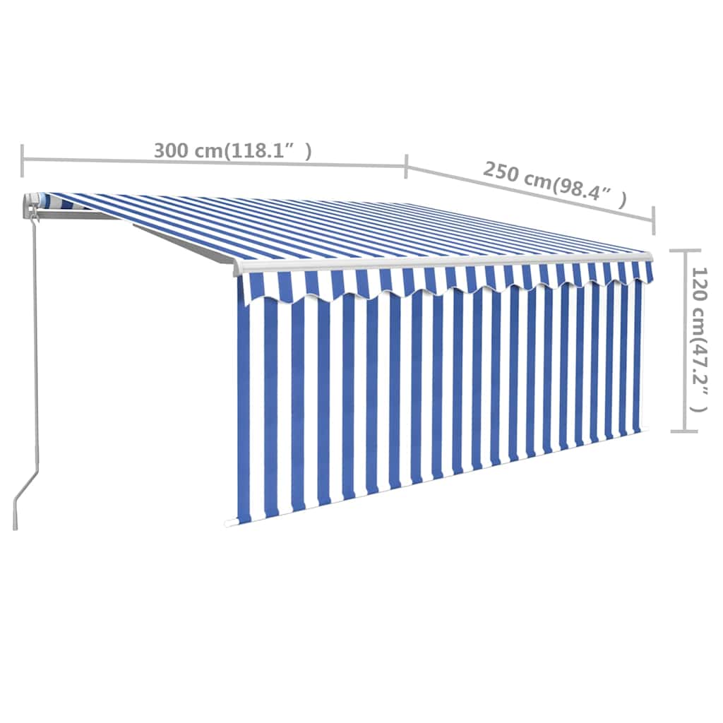 Ausziehbare Markise Blau und Weiß 3 x 2,5 m Polyester