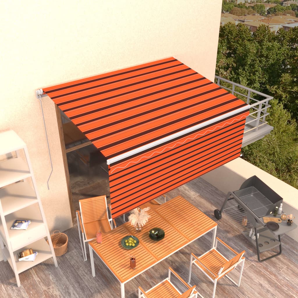 Markise Manuell Einziehbar mit Rollo 3x2,5 m Orange Braun