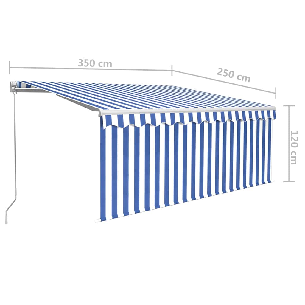 Markise Manuell Einziehbar mit Rollo 3,5x2,5m Blau & Weiß