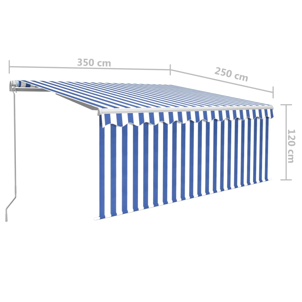 Markise Manuell Einziehbar mit Rollo LED 3,5x2,5m Blau Weiß