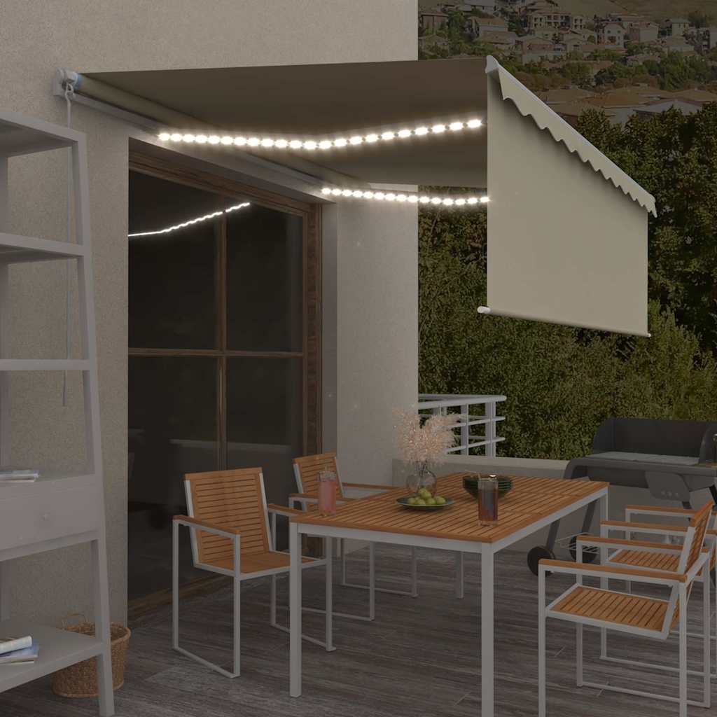 Markise Manuell Einziehbar mit Rollo & LED 4x3 m Creme