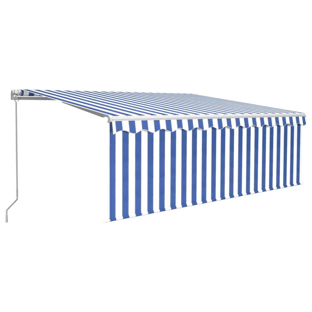 Markise Manuell Einziehbar mit Rollo 4,5x3 m Blau & Weiß