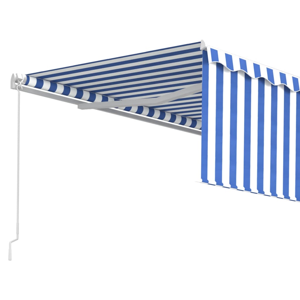 Markise Manuell Einziehbar mit Rollo 4,5x3 m Blau & Weiß