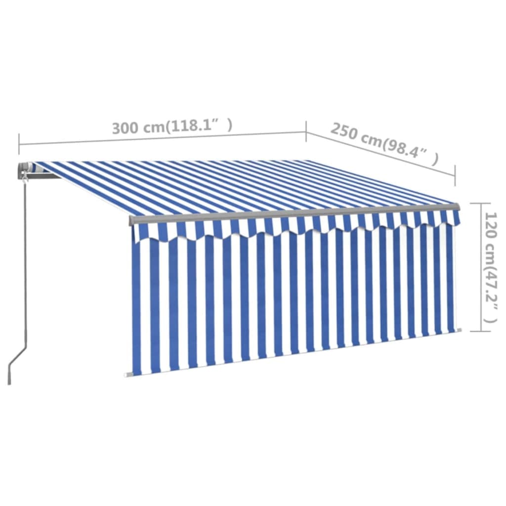 Markise Manuell Einziehbar mit Rollo 3x2,5 m Blau und Weiß