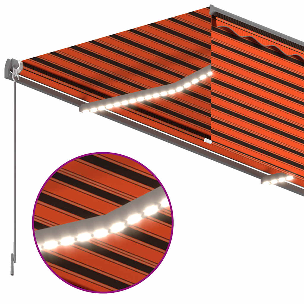 Markise Manuell Einziehbar mit Rollo & LED 3x2,5 m Orange Braun