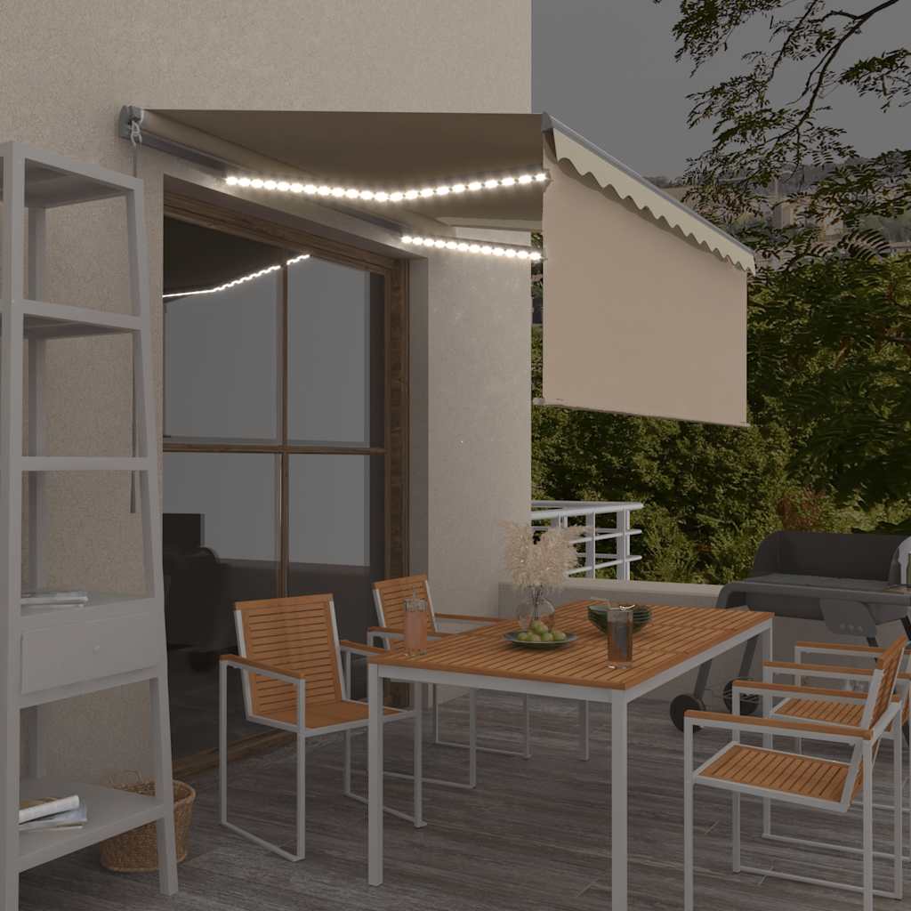 Markise Manuell Einziehbar mit Rollo LED 3,5x2,5 m Creme