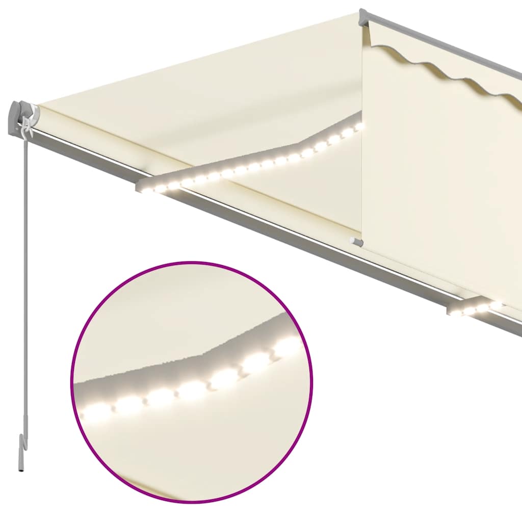 Markise Manuell Einziehbar mit Rollo & LED 4x3 m Creme