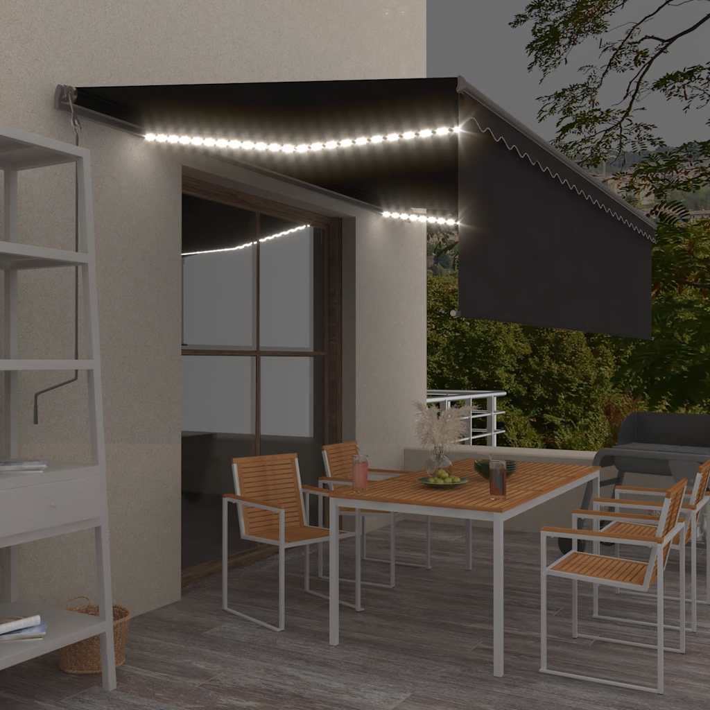 Markise Manuell Einziehbar mit Rollo & LED 5x3 m Anthrazit