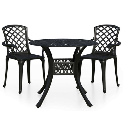 3-tlg. Bistro-Set Aluminiumguss Schwarz