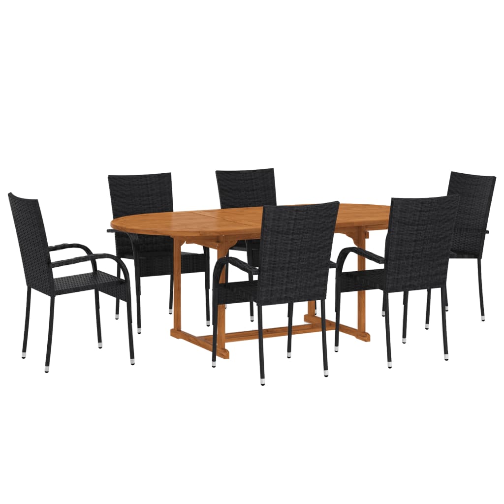 7-tlg. Garten-Essgruppe Poly Rattan Schwarz
