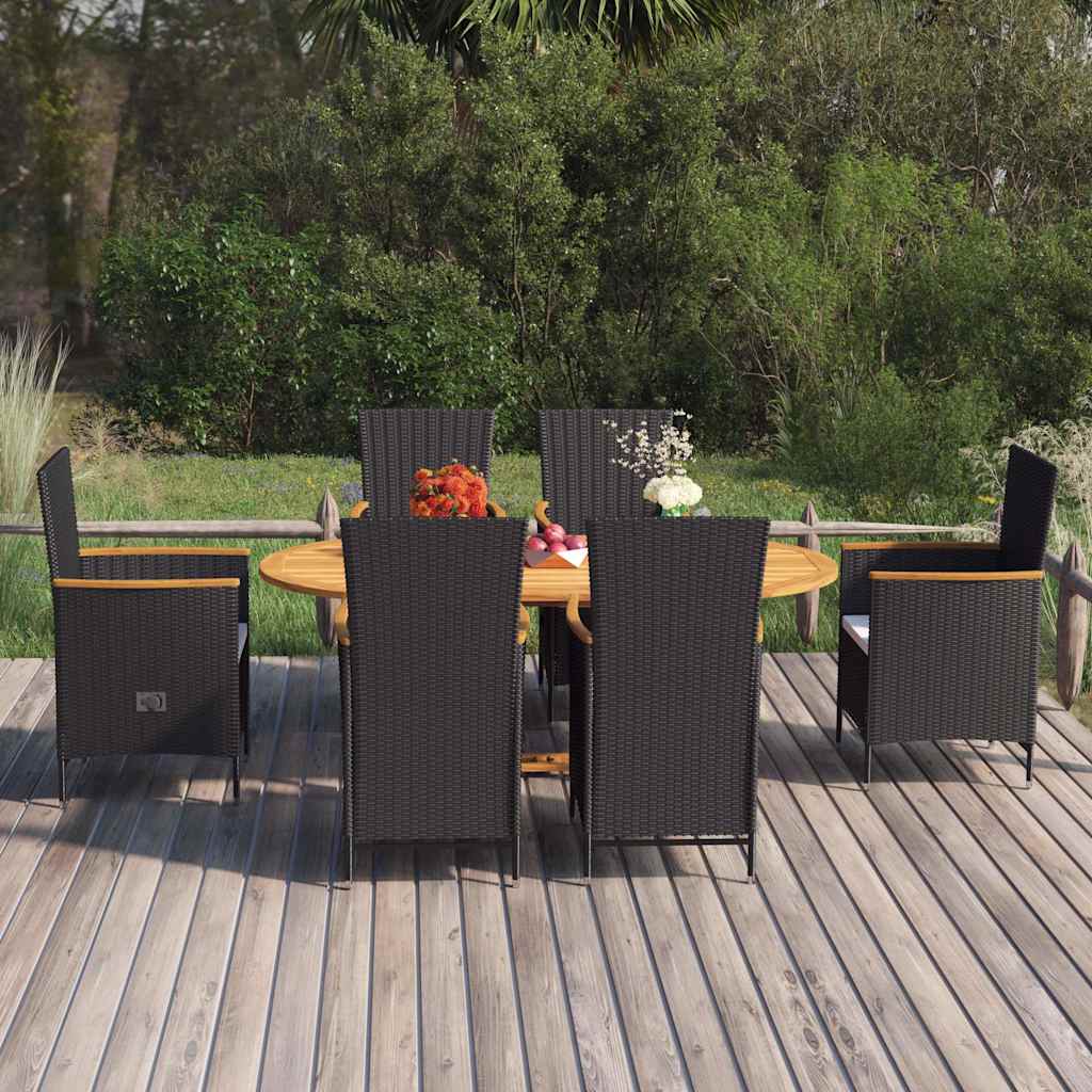 7-tlg. Garten-Essgruppe Poly Rattan Schwarz