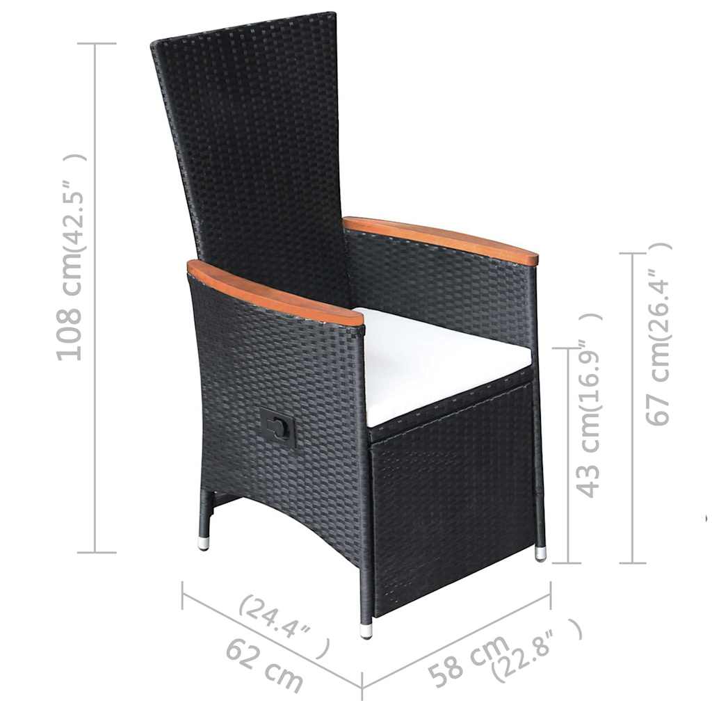 7-tlg. Garten-Essgruppe Poly Rattan Schwarz
