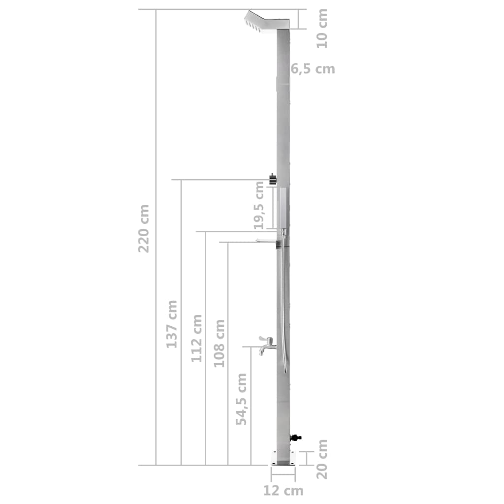 Gartendusche mit Grauer Bodenplatte 225 cm Edelstahl