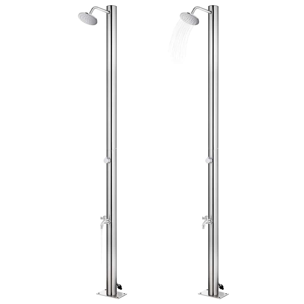 Gartendusche mit Grauer Bodenplatte 220 cm Edelstahl