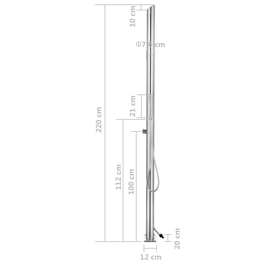 Gartendusche mit Grauer Bodenplatte 225 cm Edelstahl