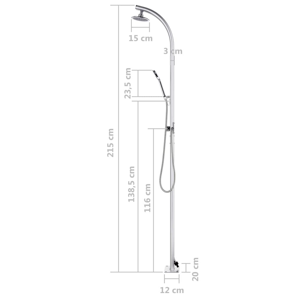 Gartendusche mit Grauer Bodenplatte 220 cm Aluminium