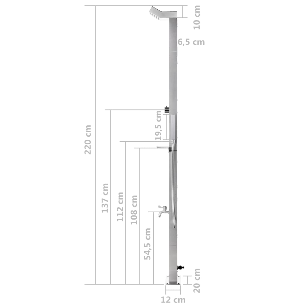 Gartendusche mit Grauer Bodenplatte 225 cm Edelstahl