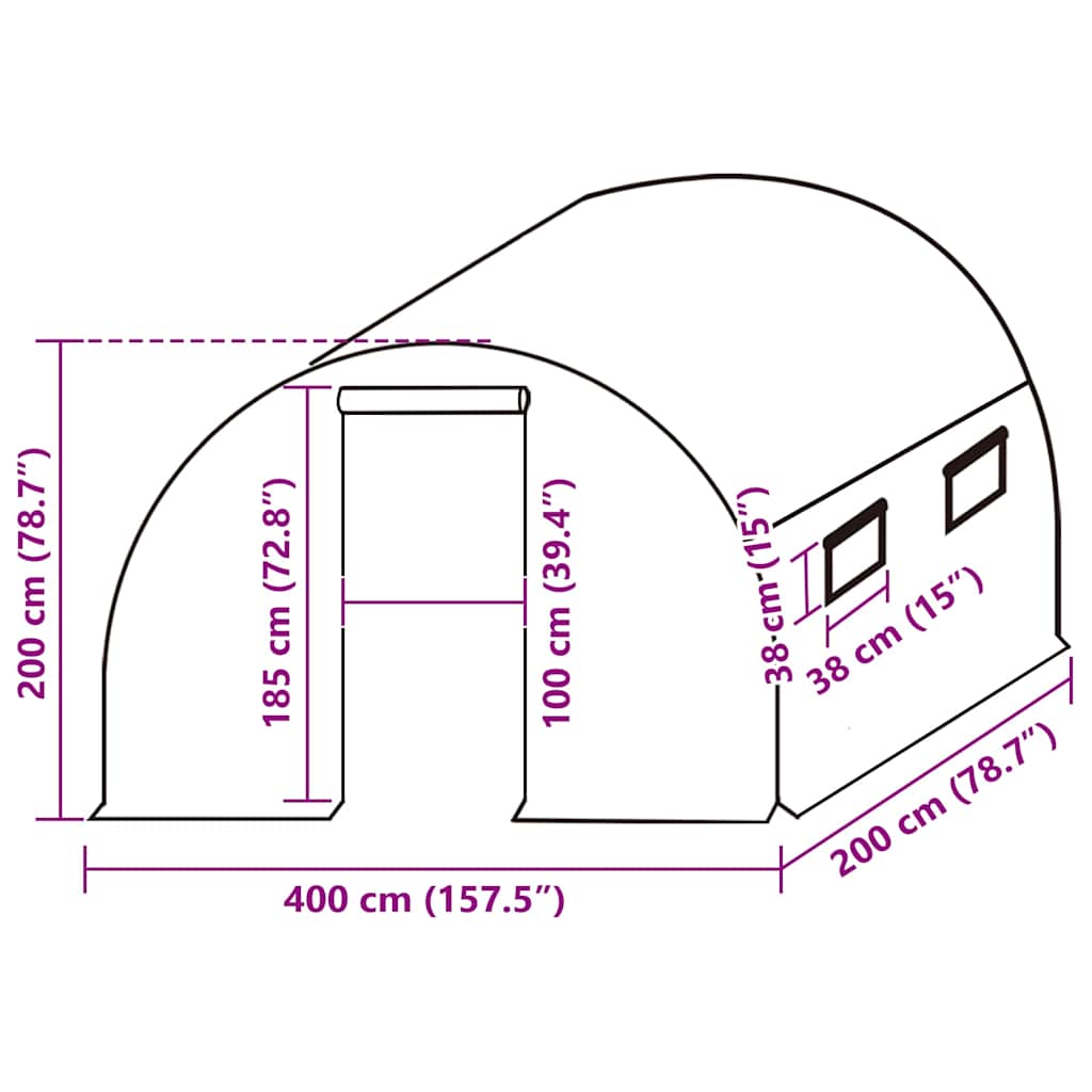 Ersatzabdeckung für Gewächshaus (8 m²) 400x200x200 cm Grün