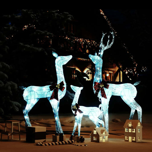 Rentierfamilie Weihnachtsdekoration Weiß und Silber 201 LEDs