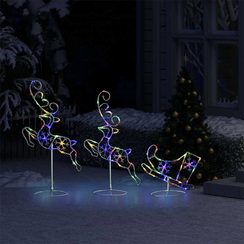 Weihnachtsdeko LED Rentiere & Schlitten Acryl 260x21x87 cm Bunt