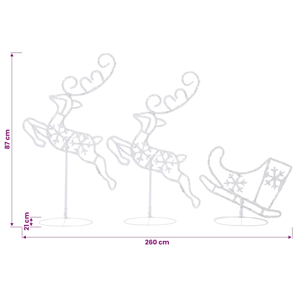 Weihnachtsdeko LED Rentiere & Schlitten Acryl 260x21x87 cm Bunt