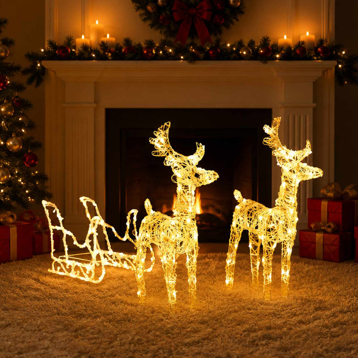 Rentiere & Schlitten Weihnachtsdekoration 160 LEDs 130 cm Acryl
