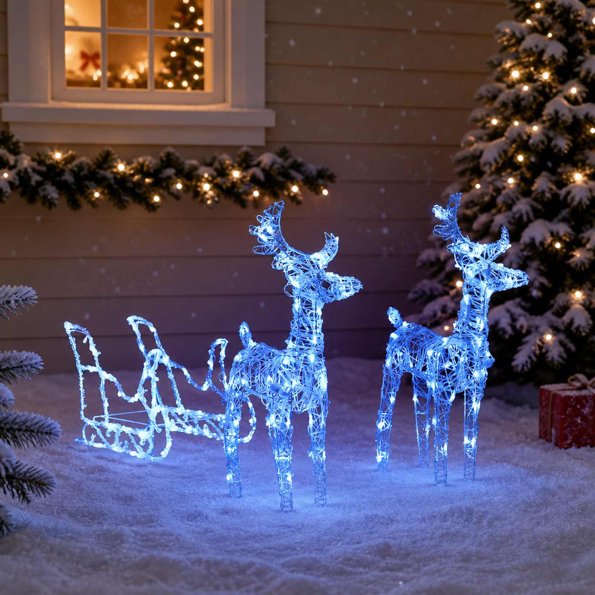 Rentiere & Schlitten Weihnachtsdekoration 160 LEDs 130 cm Acryl