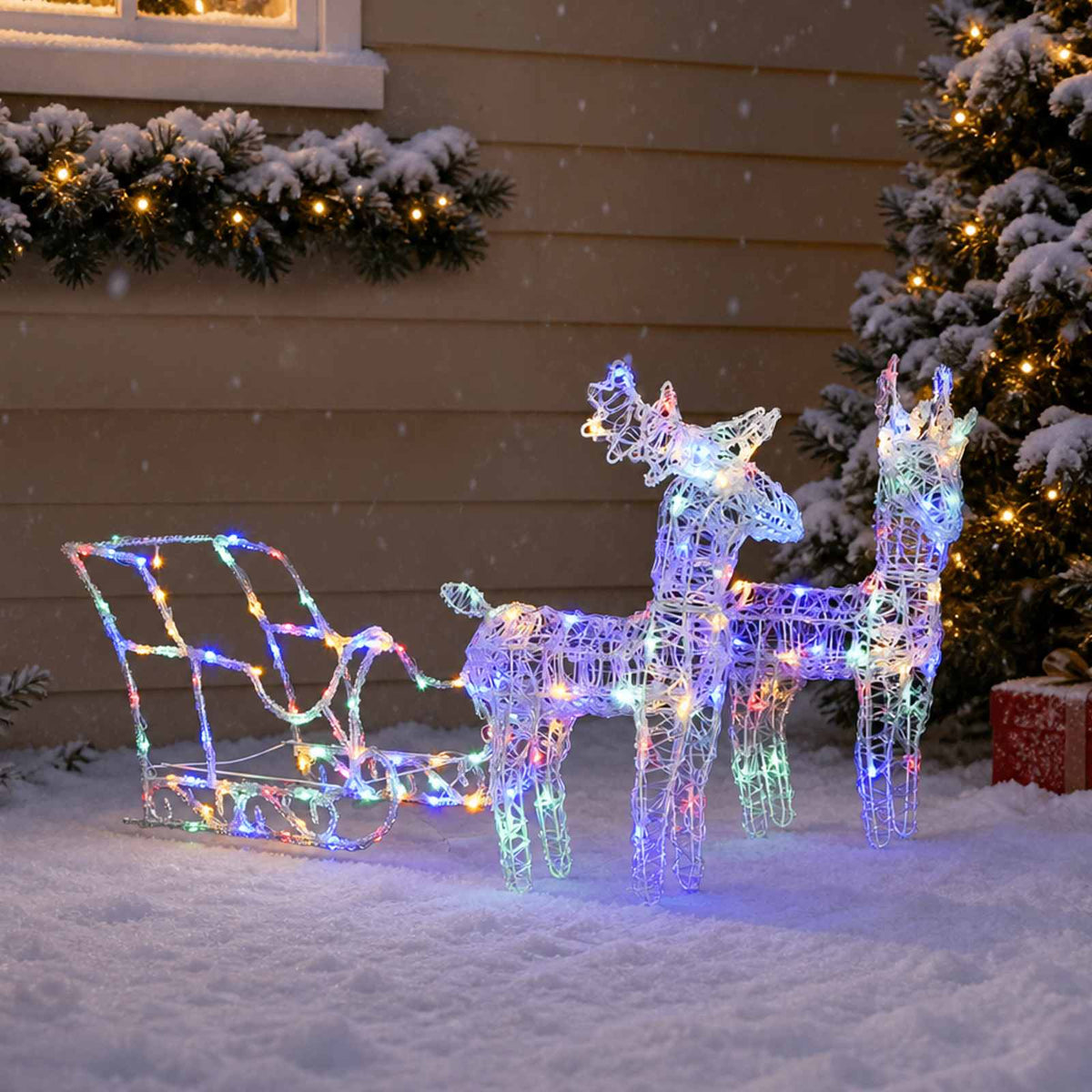 Rentiere & Schlitten Weihnachtsdekoration 160 LEDs 130 cm Acryl