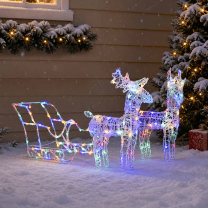 Rentiere & Schlitten Weihnachtsdekoration 160 LEDs 130 cm Acryl
