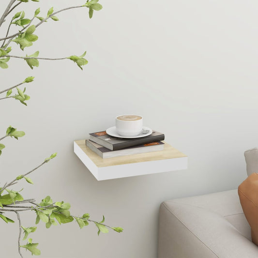 Étagère flottante aspect chêne et blanc 23x23,5x3,8 cm MDF